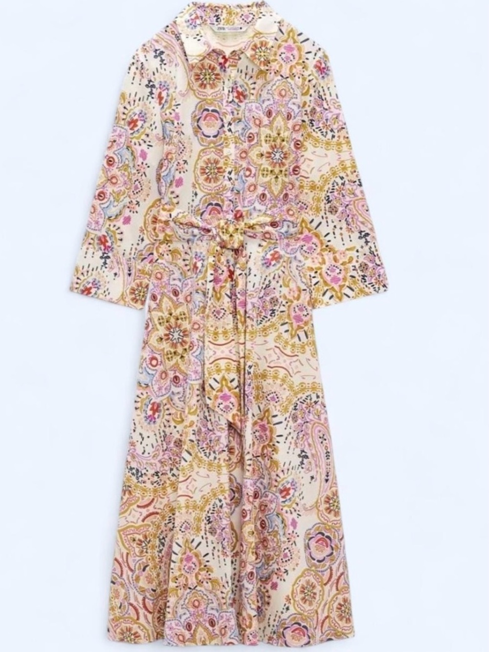 Zara Paisley Tie-Waist Maxi Dress - Cream, Pink & Gold